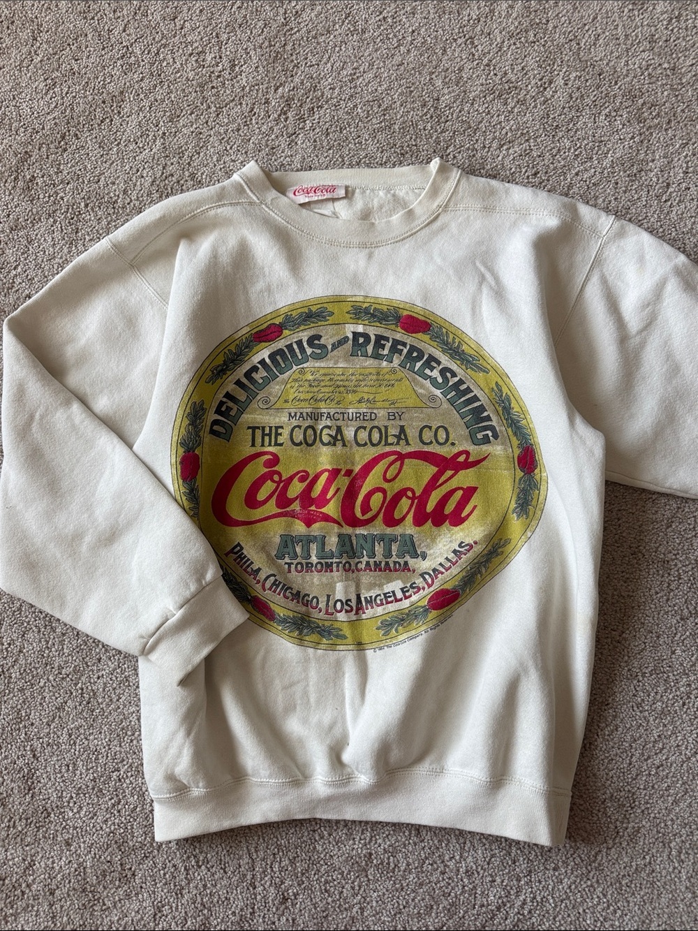Vintage Coca Cola 1994 Cream Logo Crewneck Cotton Sweatshirt